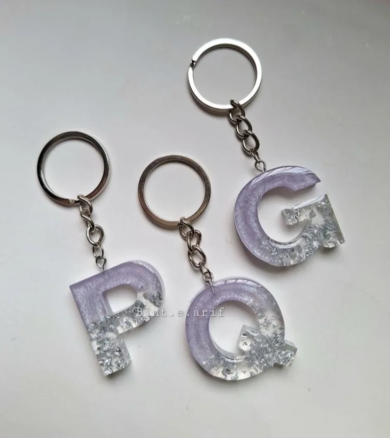 Lavender Frost Initial Keychain