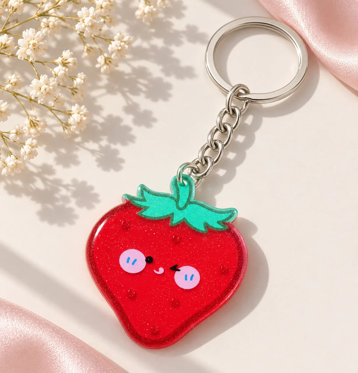 Berry Blush – Strawberry Resin Keychain 🍓